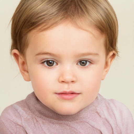 Neutral white child female with short  brown hair and grey eyes