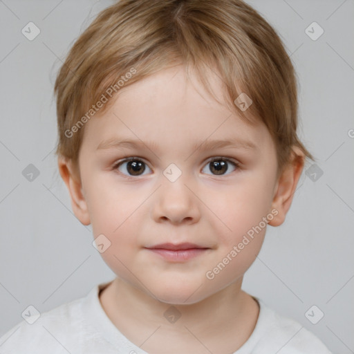 Neutral white child female with short  brown hair and brown eyes