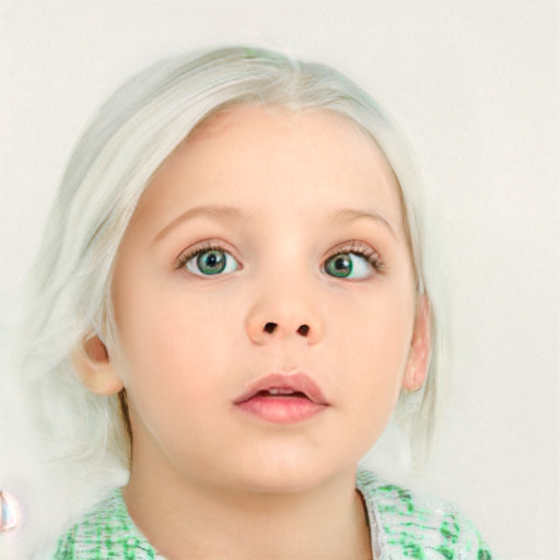 Neutral white child female with medium  brown hair and blue eyes