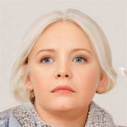 Neutral white young-adult female with medium  blond hair and blue eyes