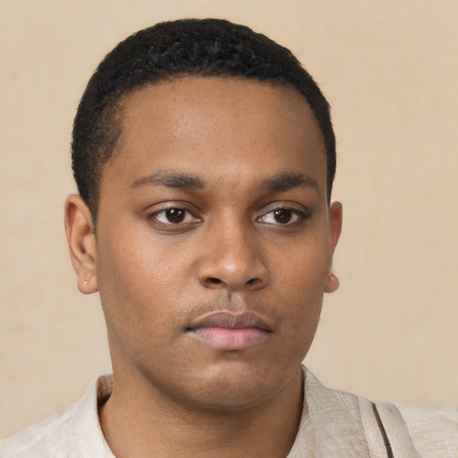 Neutral black young-adult male with short  brown hair and brown eyes