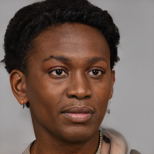 Neutral black young-adult female with short  brown hair and brown eyes