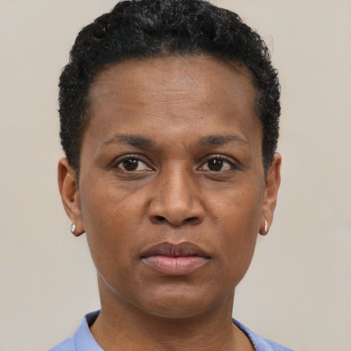 Neutral black adult male with short  black hair and brown eyes