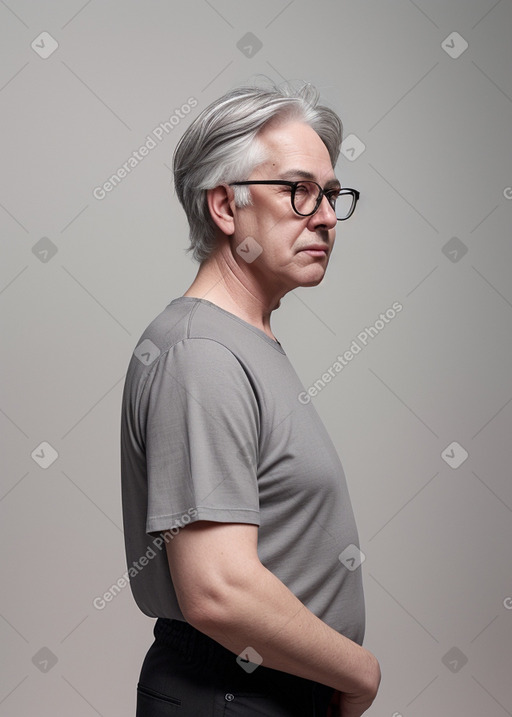 Middle-aged non-binary with  gray hair