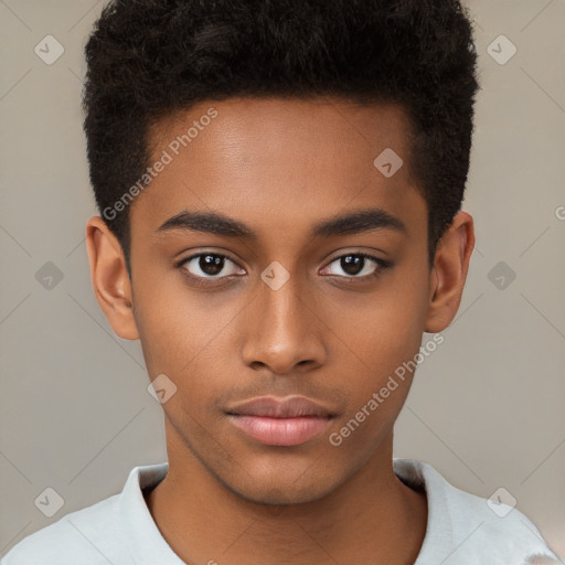 Neutral black young-adult male with short  brown hair and brown eyes