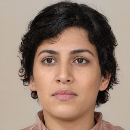 Neutral asian young-adult female with medium  brown hair and brown eyes