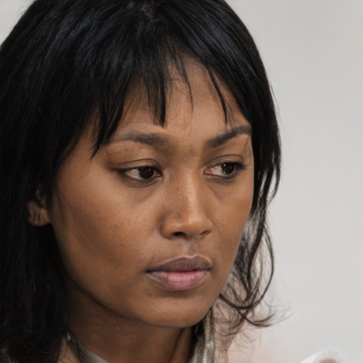 Neutral asian young-adult female with medium  brown hair and brown eyes
