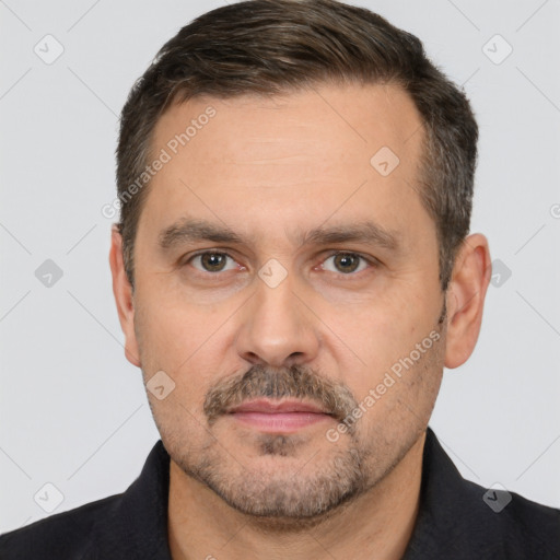 Neutral white adult male with short  brown hair and brown eyes