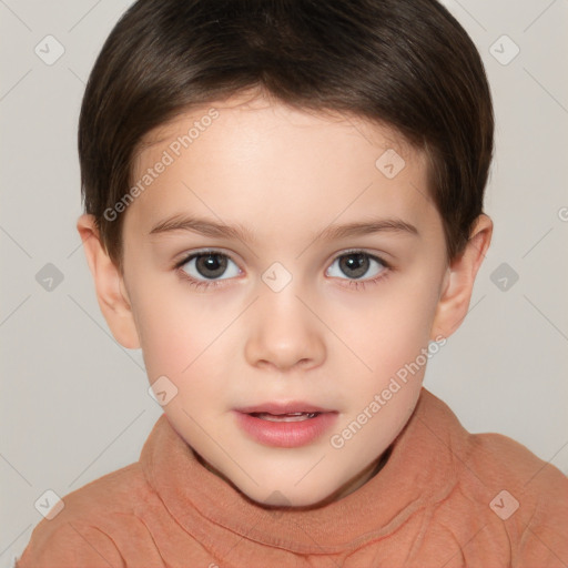 Neutral white child female with short  brown hair and brown eyes