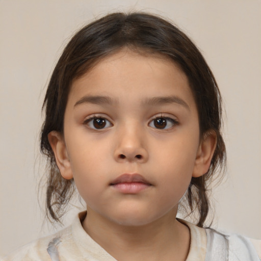 Neutral white child female with medium  brown hair and brown eyes