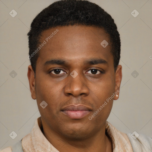 Neutral black young-adult male with short  brown hair and brown eyes