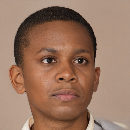 Neutral black young-adult male with short  brown hair and brown eyes