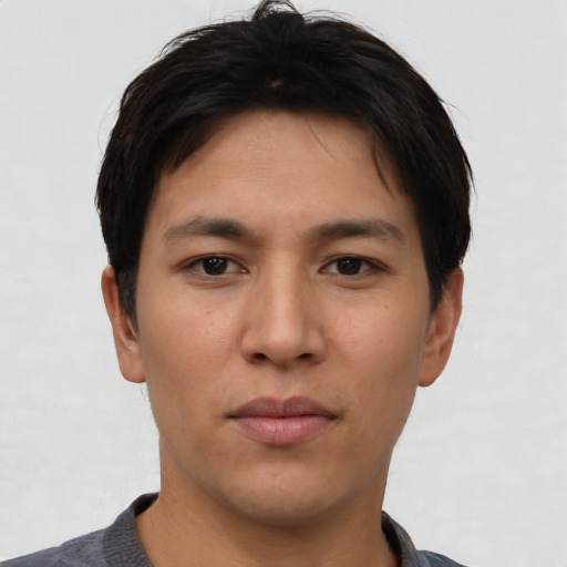 Neutral asian young-adult male with short  brown hair and brown eyes