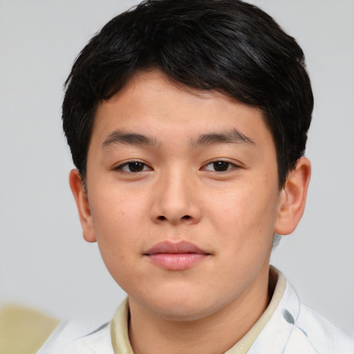 Neutral asian young-adult male with short  brown hair and brown eyes