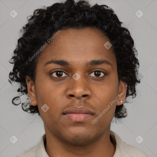 Neutral black young-adult female with short  brown hair and brown eyes