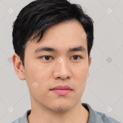 Neutral asian young-adult male with short  black hair and brown eyes