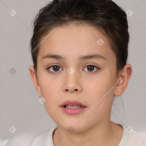 Neutral white child female with short  brown hair and brown eyes