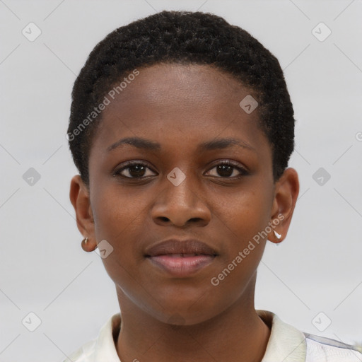 Neutral black young-adult female with short  brown hair and brown eyes