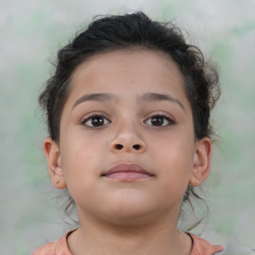 Neutral latino child female with medium  brown hair and brown eyes