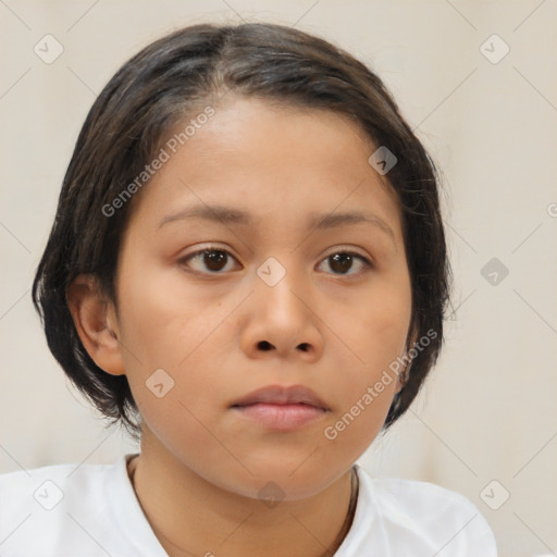 Neutral white child female with medium  brown hair and brown eyes