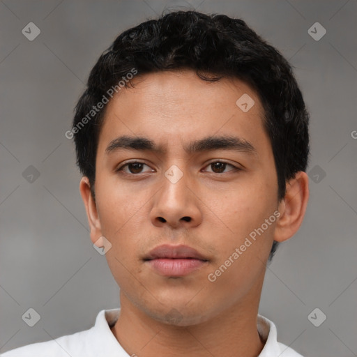 Neutral asian young-adult male with short  black hair and brown eyes