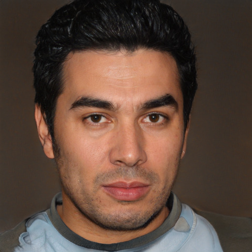 Neutral white young-adult male with short  black hair and brown eyes
