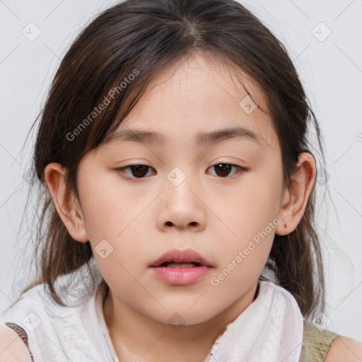 Neutral white child female with medium  brown hair and brown eyes