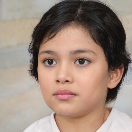 Neutral white child female with medium  brown hair and brown eyes
