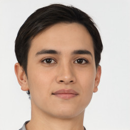 Neutral asian young-adult male with short  brown hair and brown eyes