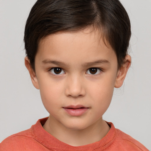 Neutral white child female with short  brown hair and brown eyes