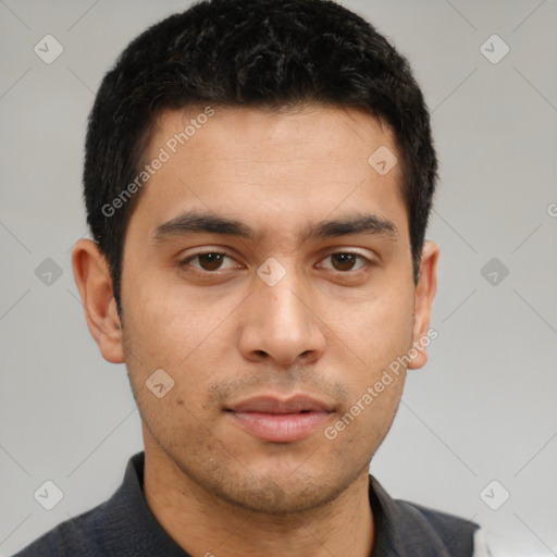 Neutral asian young-adult male with short  brown hair and brown eyes