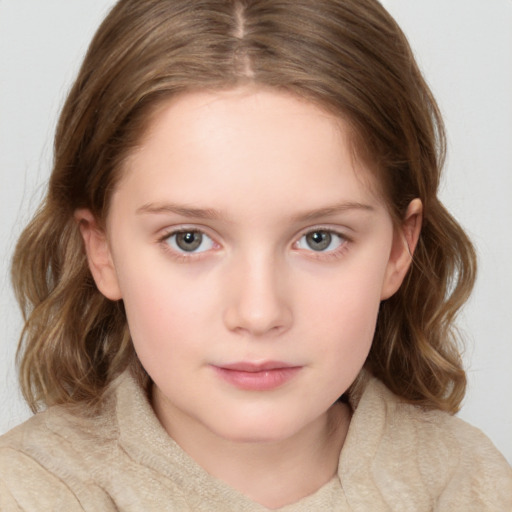 Neutral white child female with medium  brown hair and brown eyes