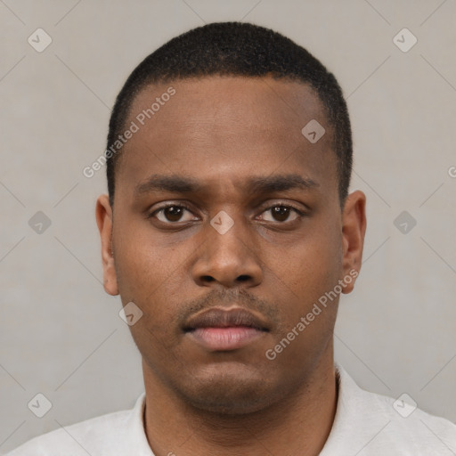 Neutral black young-adult male with short  brown hair and brown eyes