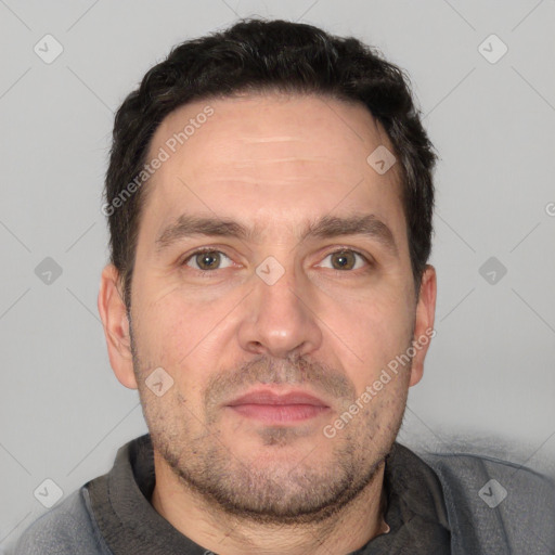 Neutral white adult male with short  brown hair and brown eyes