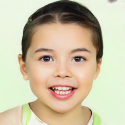 Joyful white child female with short  brown hair and brown eyes