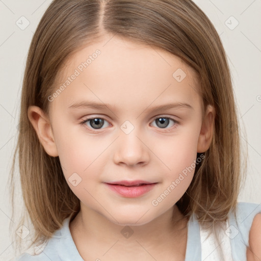 Neutral white child female with medium  brown hair and brown eyes