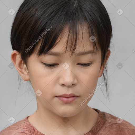 Neutral white child female with medium  brown hair and brown eyes