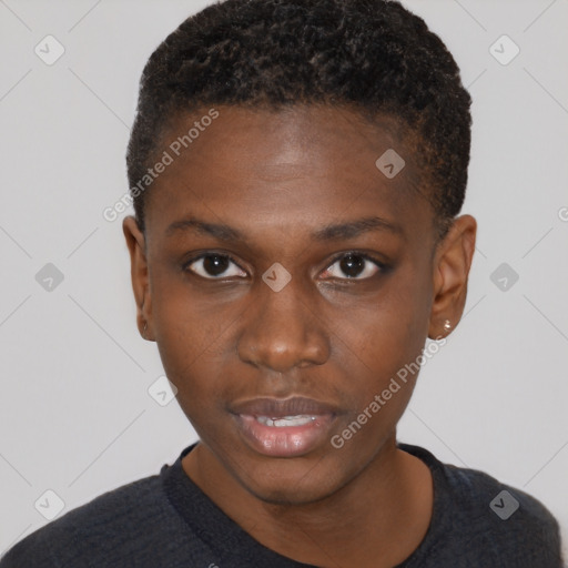 Neutral black young-adult male with short  brown hair and brown eyes