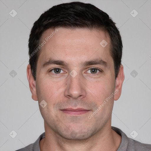 Neutral white adult male with short  brown hair and brown eyes