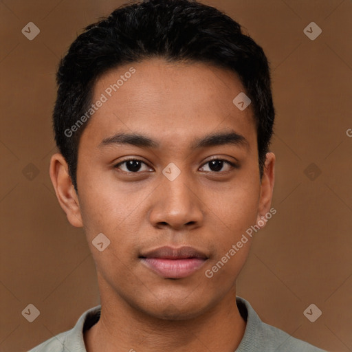 Neutral asian young-adult male with short  black hair and brown eyes