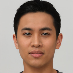 Neutral asian young-adult male with short  black hair and brown eyes