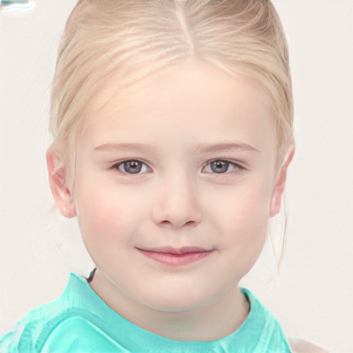 Joyful white child female with medium  blond hair and brown eyes