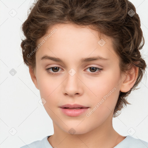 Neutral white child female with short  brown hair and brown eyes