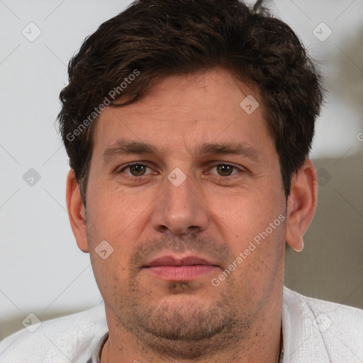 Neutral white adult male with short  brown hair and brown eyes