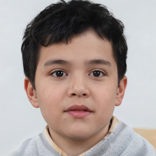 Neutral asian child male with short  brown hair and brown eyes