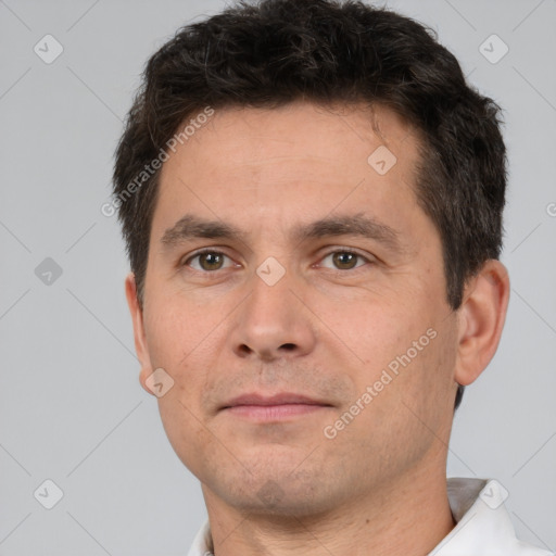 Neutral white adult male with short  brown hair and brown eyes