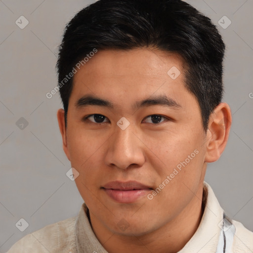 Neutral asian young-adult male with short  black hair and brown eyes