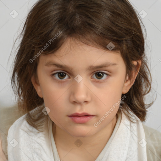 Neutral white child female with medium  brown hair and brown eyes