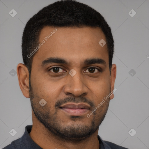 Neutral black young-adult male with short  brown hair and brown eyes