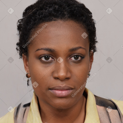 Neutral black young-adult female with short  brown hair and brown eyes